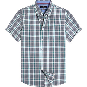 Alimens & Gentle Plaid Mens Short Sleeve Button Down Shirts with Pocket(Grey Green Plaid)