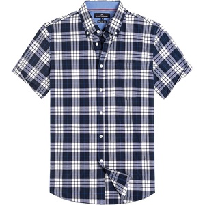 Alimens & Gentle Plaid Mens Short Sleeve Button Down Shirts with Pocket(Navy Blue Plaid)
