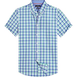Alimens & Gentle Plaid Mens Short Sleeve Button Down Shirts with Pocket(Navy Green Check)
