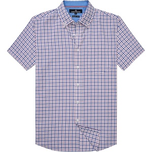 Alimens & Gentle Plaid Mens Short Sleeve Button Down Shirts with Pocket(Navy Red Plaid)