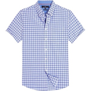 Alimens & Gentle Plaid Mens Short Sleeve Button Down Shirts with Pocket(Navy Red Small Plaid)