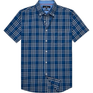 Alimens & Gentle Plaid Mens Short Sleeve Button Down Shirts with Pocket(Navy White Check)
