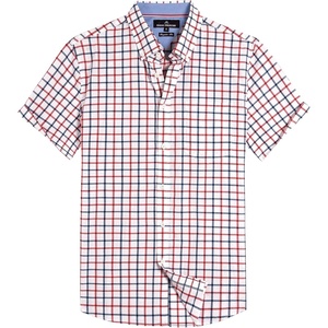 Alimens & Gentle Plaid Mens Short Sleeve Button Down Shirts with Pocket(Red Check)