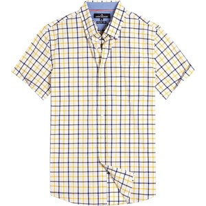 Alimens & Gentle Plaid Mens Short Sleeve Button Down Shirts with Pocket(Yellow Check)