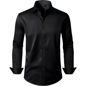 Mens Dress Shirt Long Sleeve Wrinkle Free Stretch Button Down Shirts(Black)