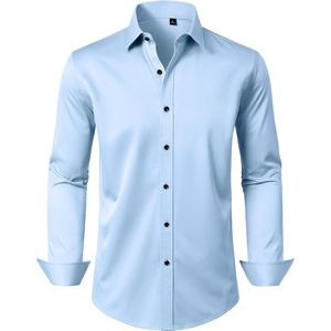 Mens Dress Shirt Long Sleeve Wrinkle Free Stretch Button Down Shirts(Blue)