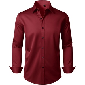 Mens Dress Shirt Long Sleeve Wrinkle Free Stretch Button Down Shirts(Burgundy)