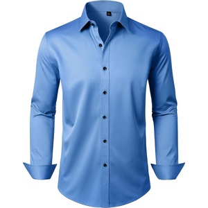 Mens Dress Shirt Long Sleeve Wrinkle Free Stretch Button Down Shirts(Classic Blue)