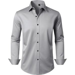 Mens Dress Shirt Long Sleeve Wrinkle Free Stretch Button Down Shirts(Grey)