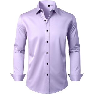 Mens Dress Shirt Long Sleeve Wrinkle Free Stretch Button Down Shirts(Lavender)