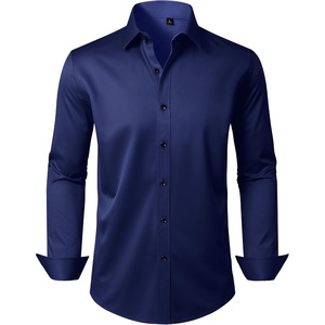Mens Dress Shirt Long Sleeve Wrinkle Free Stretch Button Down Shirts(Navy Blue)