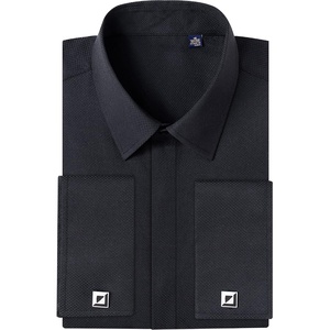 Men’s Dress Shirts French Cuff Regular Fit Formal Tuxedo Cufflinks Shirt(Black)