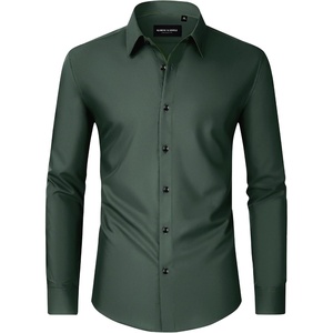 Men’s Dress Shirts Long Sleeve Wrinkle Free Business Button Down Shirt(Dark Green)