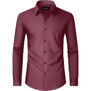 Men’s Dress Shirts Long Sleeve Wrinkle Free Business Button Down Shirt(Dark Red)