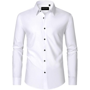 Men’s Dress Shirts Long Sleeve Wrinkle Free Business Button Down Shirt(White)