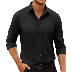 Mens Dress Shirts Odor Resistant Long Sleeve Button Down Shirt, Stretchy(Black)