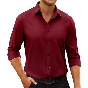 Mens Dress Shirts Odor Resistant Long Sleeve Button Down Shirt, Stretchy(Burgundy)