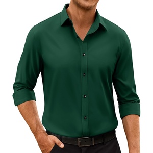 Mens Dress Shirts Odor Resistant Long Sleeve Button Down Shirt, Stretchy(Dark Green)