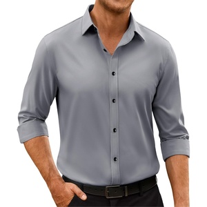 Mens Dress Shirts Odor Resistant Long Sleeve Button Down Shirt, Stretchy(Grey)