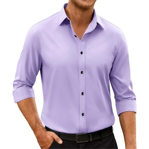 Mens Dress Shirts Odor Resistant Long Sleeve Button Down Shirt, Stretchy(Lavender)