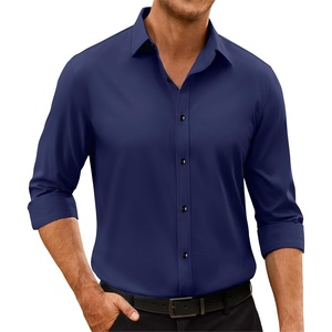 Mens Dress Shirts Odor Resistant Long Sleeve Button Down Shirt, Stretchy(Navy Blue)