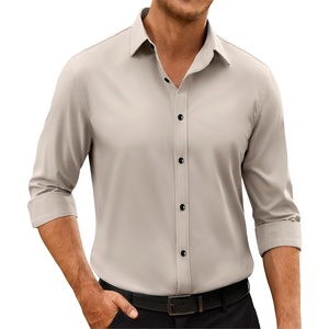 Mens Dress Shirts Odor Resistant Long Sleeve Button Down Shirt, Stretchy(Tan)