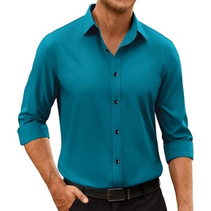 Mens Dress Shirts Odor Resistant Long Sleeve Button Down Shirt, Stretchy(Teal)