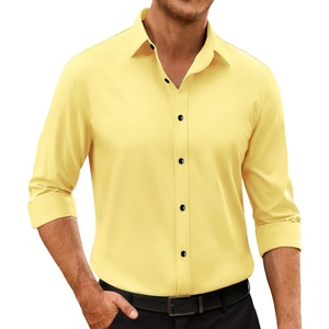 Mens Dress Shirts Odor Resistant Long Sleeve Button Down Shirt, Stretchy(Yellow)