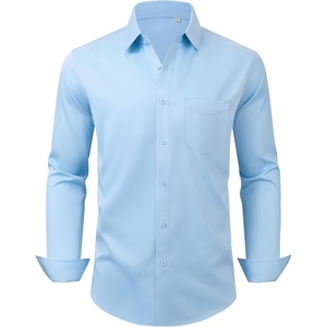Mens Dress Shirts Wrinkle Free Stretch Long Sleeve Shirt Business Casual(Blue)