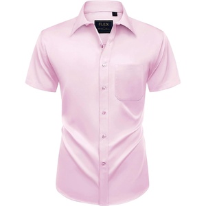Mens Short Sleeve Dress Shirt Wrinkle Free Summer Button Down Shirts(Light Pink)