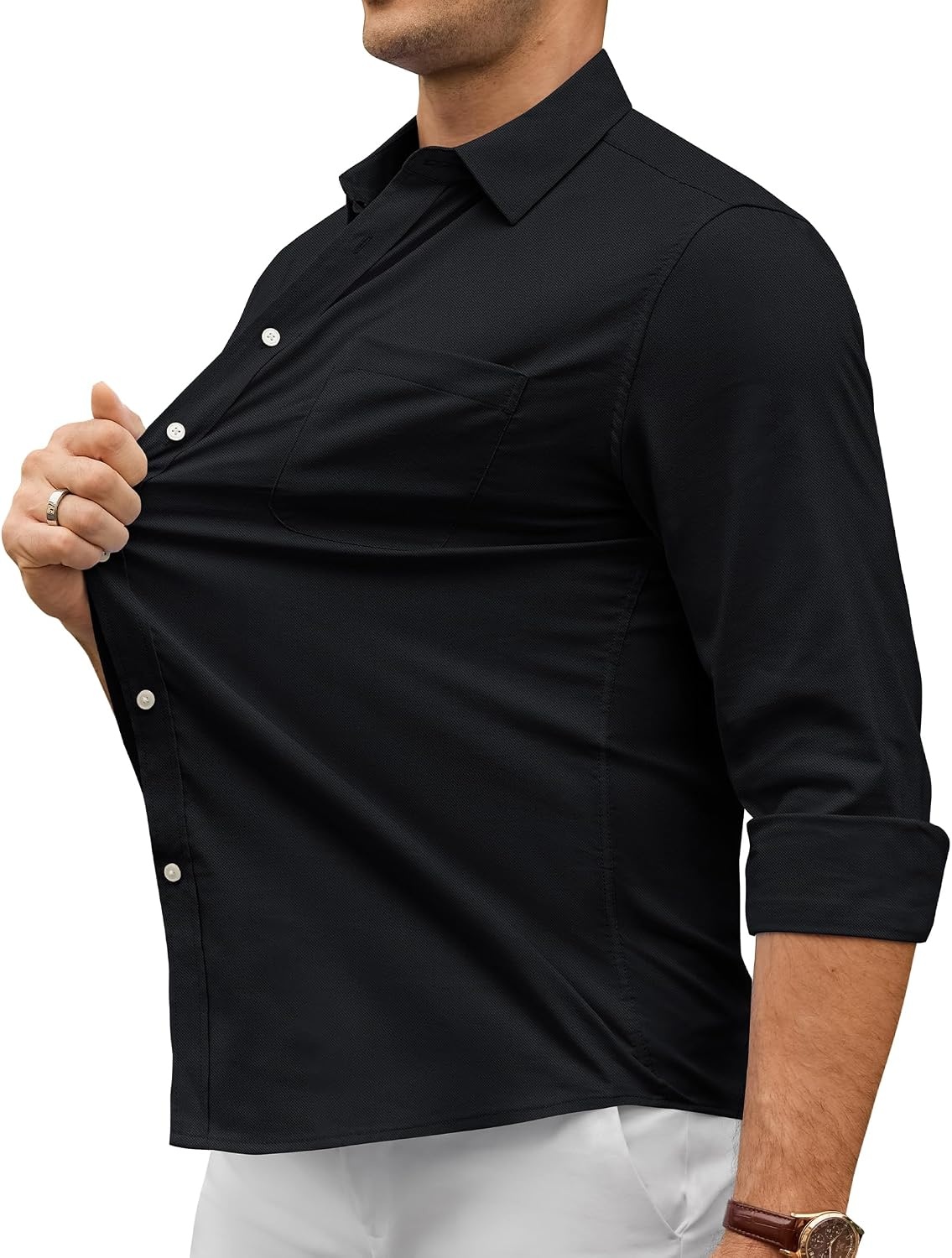 image:imageAlimens amp Gentle Mens Oxford Shirt Stretch Long Sleeve Button Down ShirtsBlack