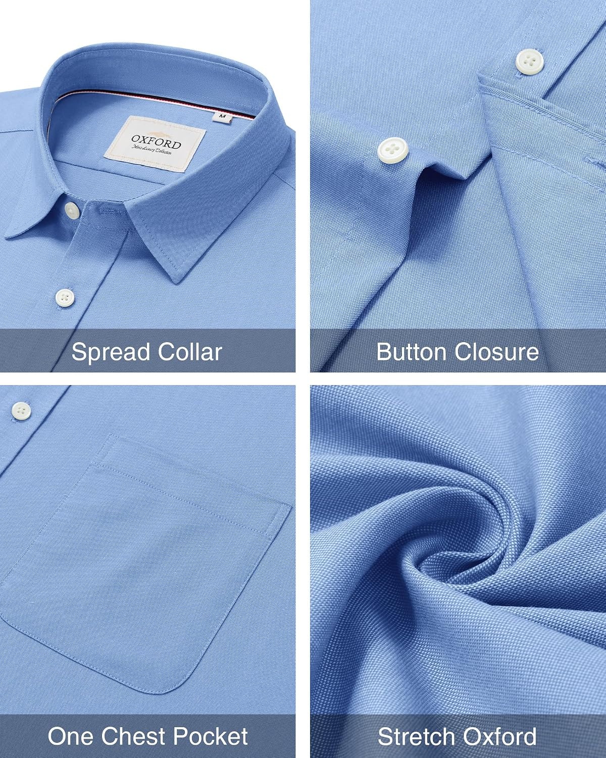 image:imageAlimens amp Gentle Mens Oxford Shirt Stretch Long Sleeve Button Down ShirtsBlue