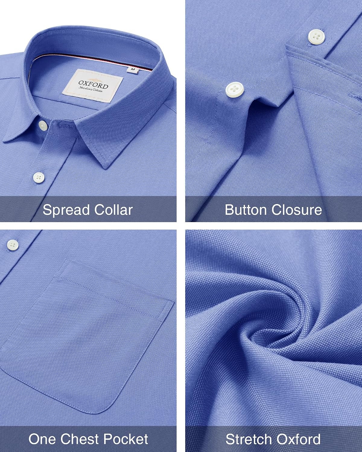 image:imageAlimens amp Gentle Mens Oxford Shirt Stretch Long Sleeve Button Down ShirtsDenim Blue