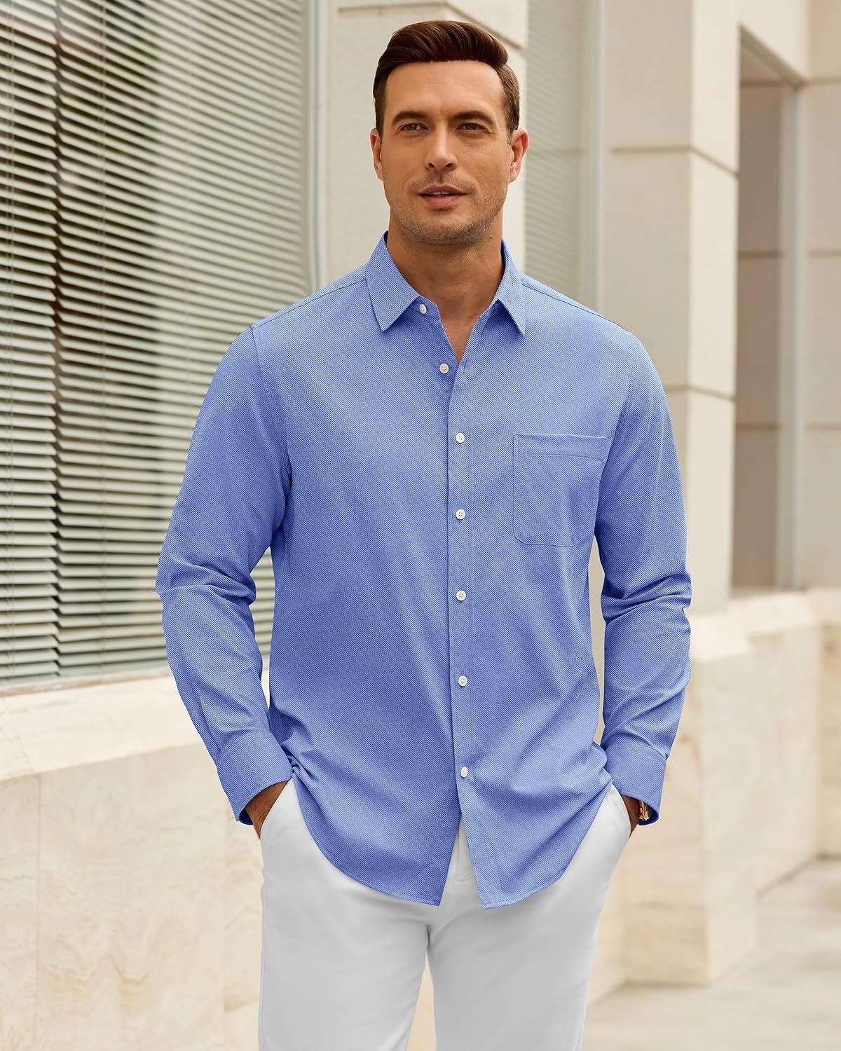 image:imageAlimens amp Gentle Mens Oxford Shirt Stretch Long Sleeve Button Down ShirtsDenim Blue