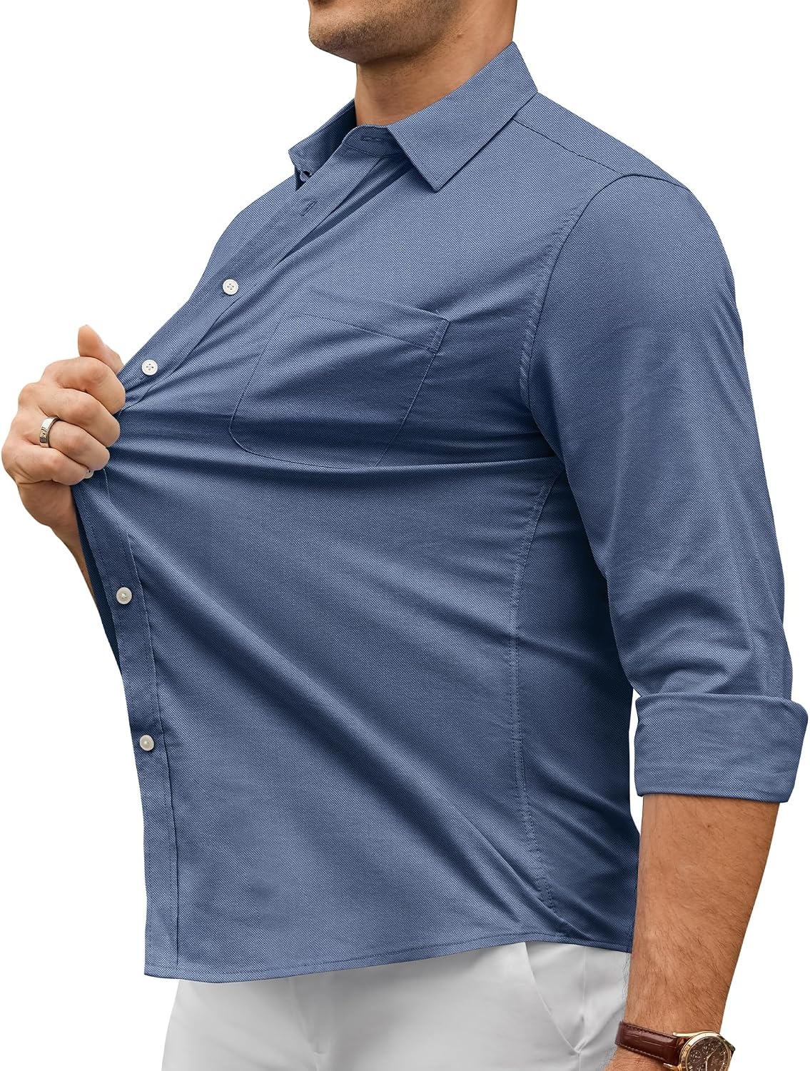 image:imageAlimens amp Gentle Mens Oxford Shirt Stretch Long Sleeve Button Down ShirtsDusty Blue
