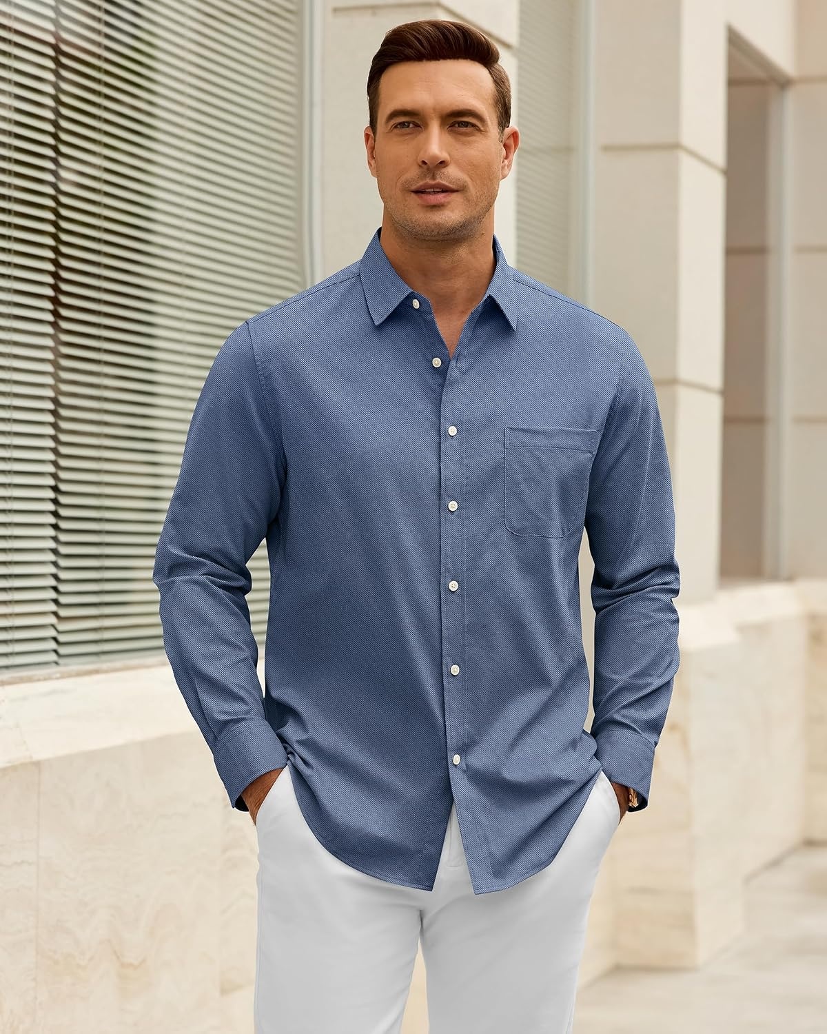 image:imageAlimens amp Gentle Mens Oxford Shirt Stretch Long Sleeve Button Down ShirtsDusty Blue