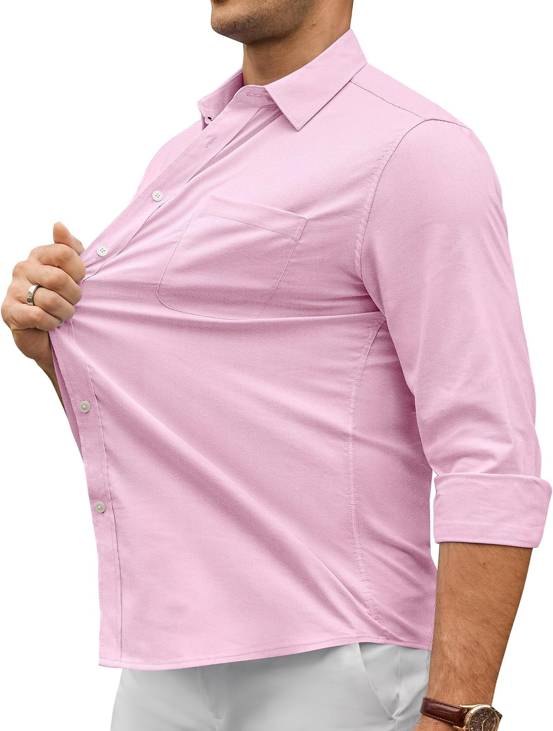 image:imageAlimens amp Gentle Mens Oxford Shirt Stretch Long Sleeve Button Down ShirtsLight Pink