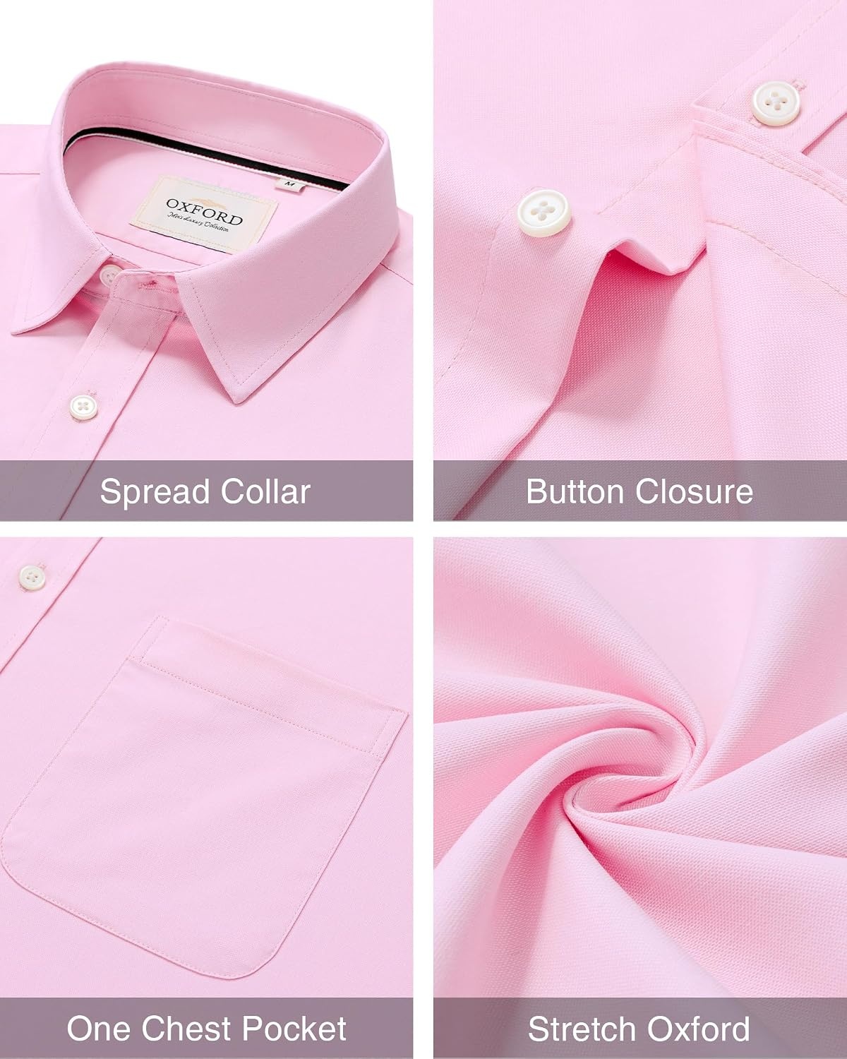 image:imageAlimens amp Gentle Mens Oxford Shirt Stretch Long Sleeve Button Down ShirtsLight Pink