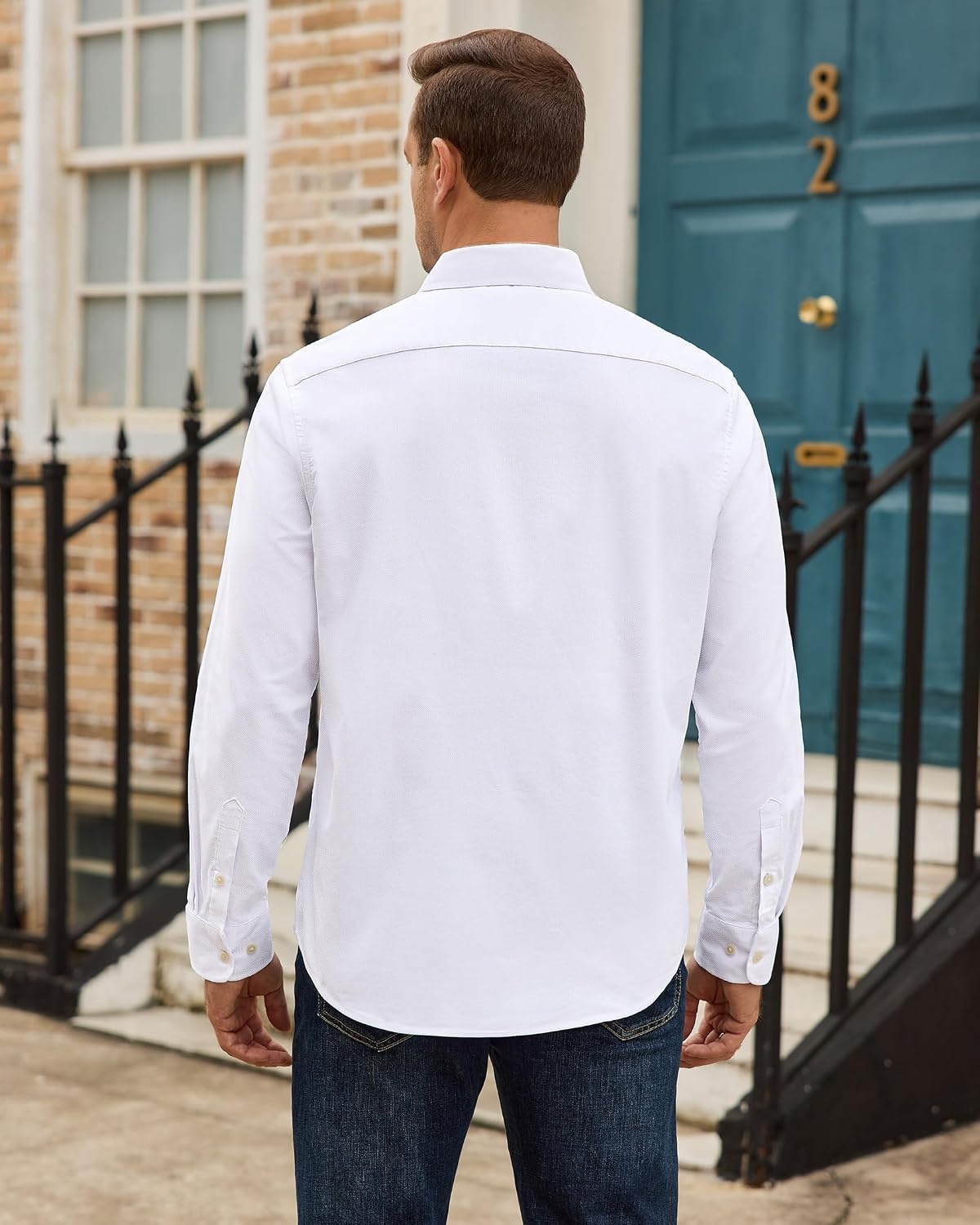 image:imageAlimens amp Gentle Mens Oxford Shirt Stretch Long Sleeve Button Down ShirtsWhite