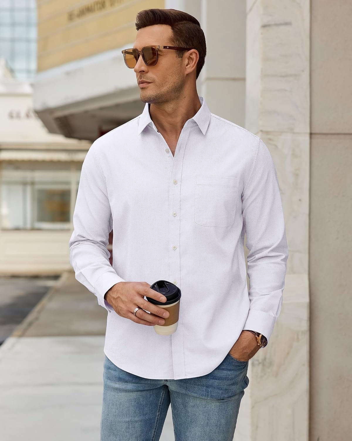 image:imageAlimens amp Gentle Mens Oxford Shirt Stretch Long Sleeve Button Down ShirtsWhite