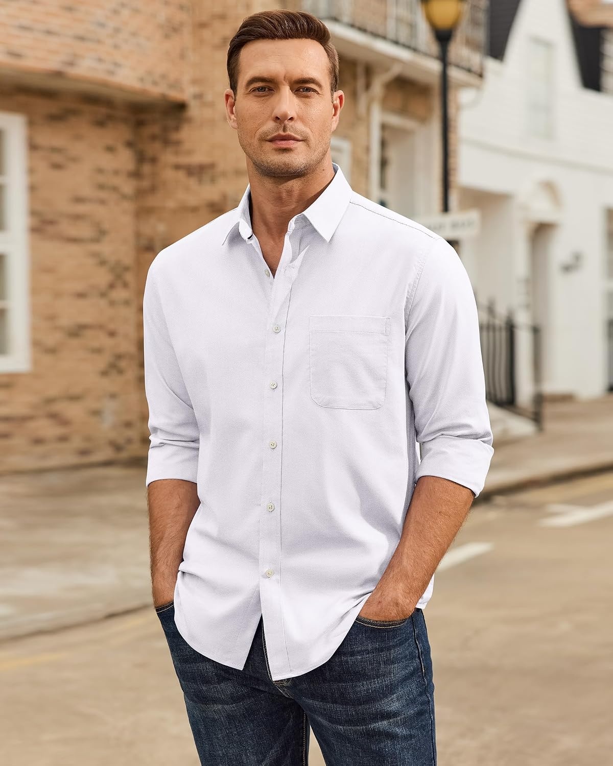 image:imageAlimens amp Gentle Mens Oxford Shirt Stretch Long Sleeve Button Down ShirtsWhite