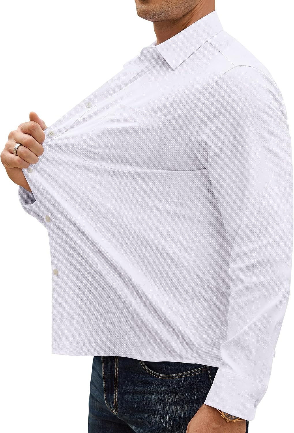 image:imageAlimens amp Gentle Mens Oxford Shirt Stretch Long Sleeve Button Down ShirtsWhite