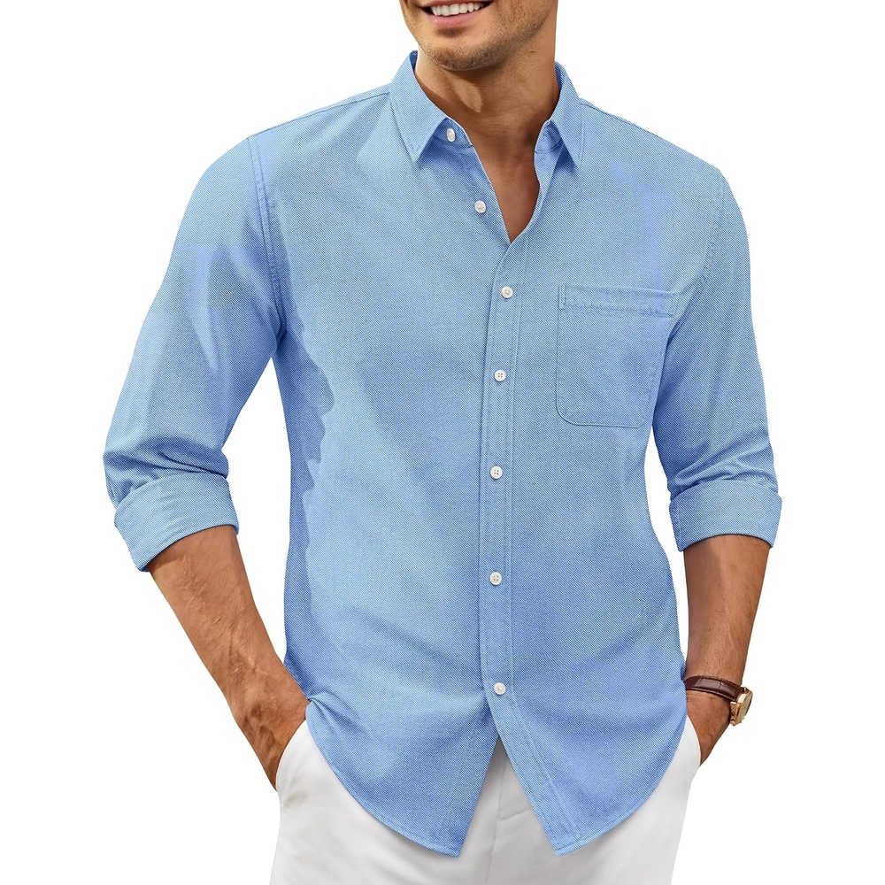 image:imageAlimens amp Gentle Mens Oxford Shirt Stretch Long Sleeve Button Down ShirtsBlue