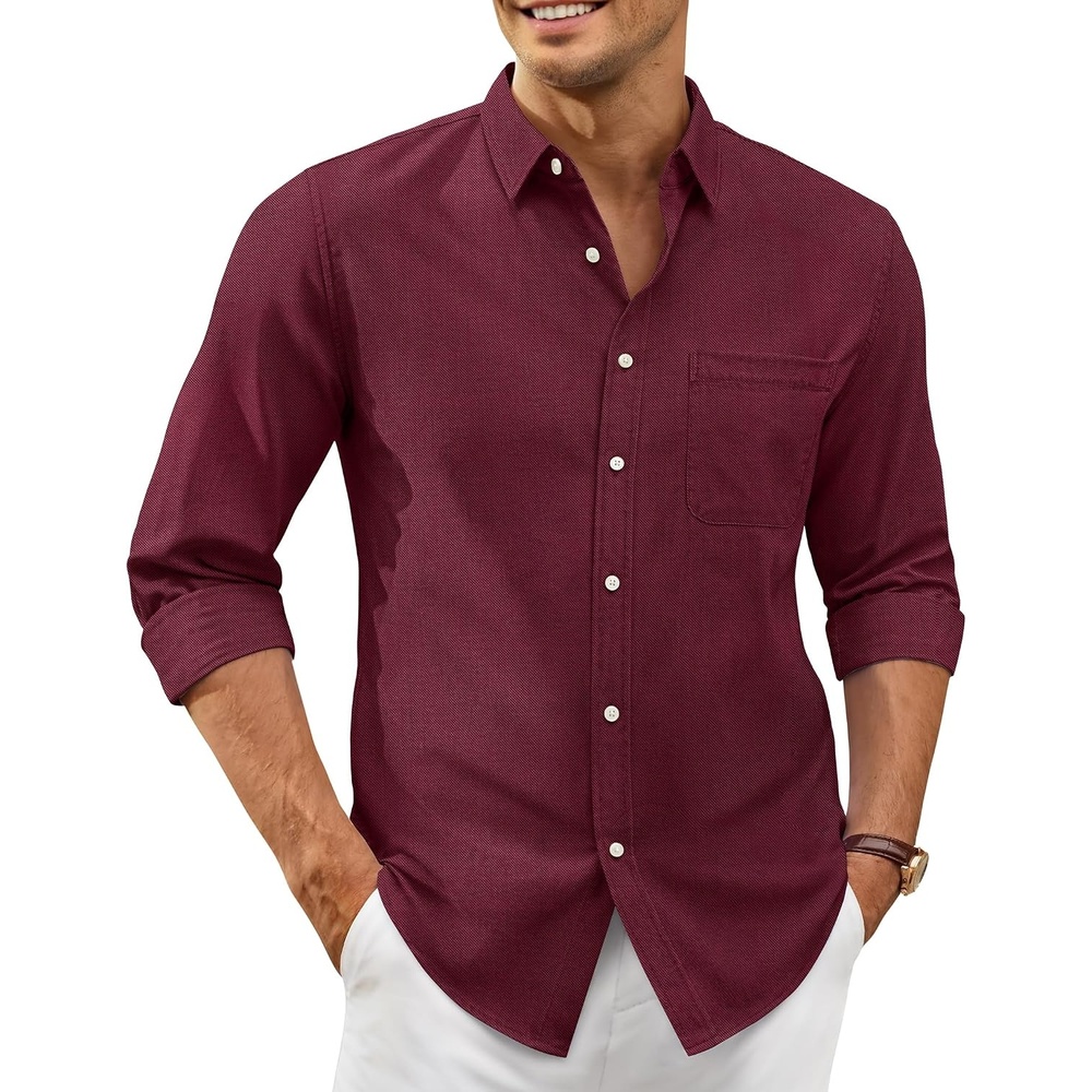 image:imageAlimens amp Gentle Mens Oxford Shirt Stretch Long Sleeve Button Down ShirtsBurgundy