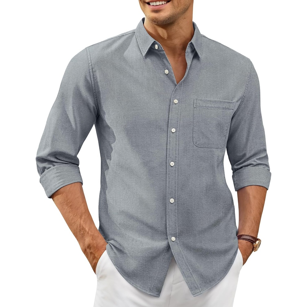 image:imageAlimens amp Gentle Mens Oxford Shirt Stretch Long Sleeve Button Down ShirtsGrey