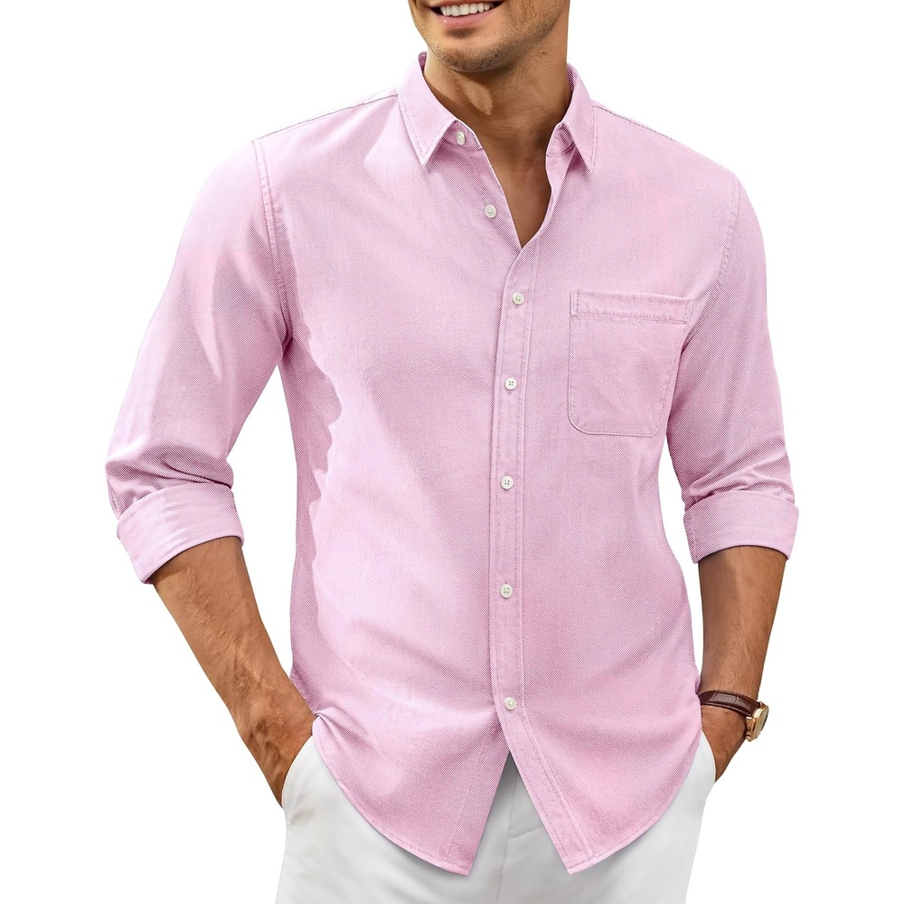 image:imageAlimens amp Gentle Mens Oxford Shirt Stretch Long Sleeve Button Down ShirtsLight Pink