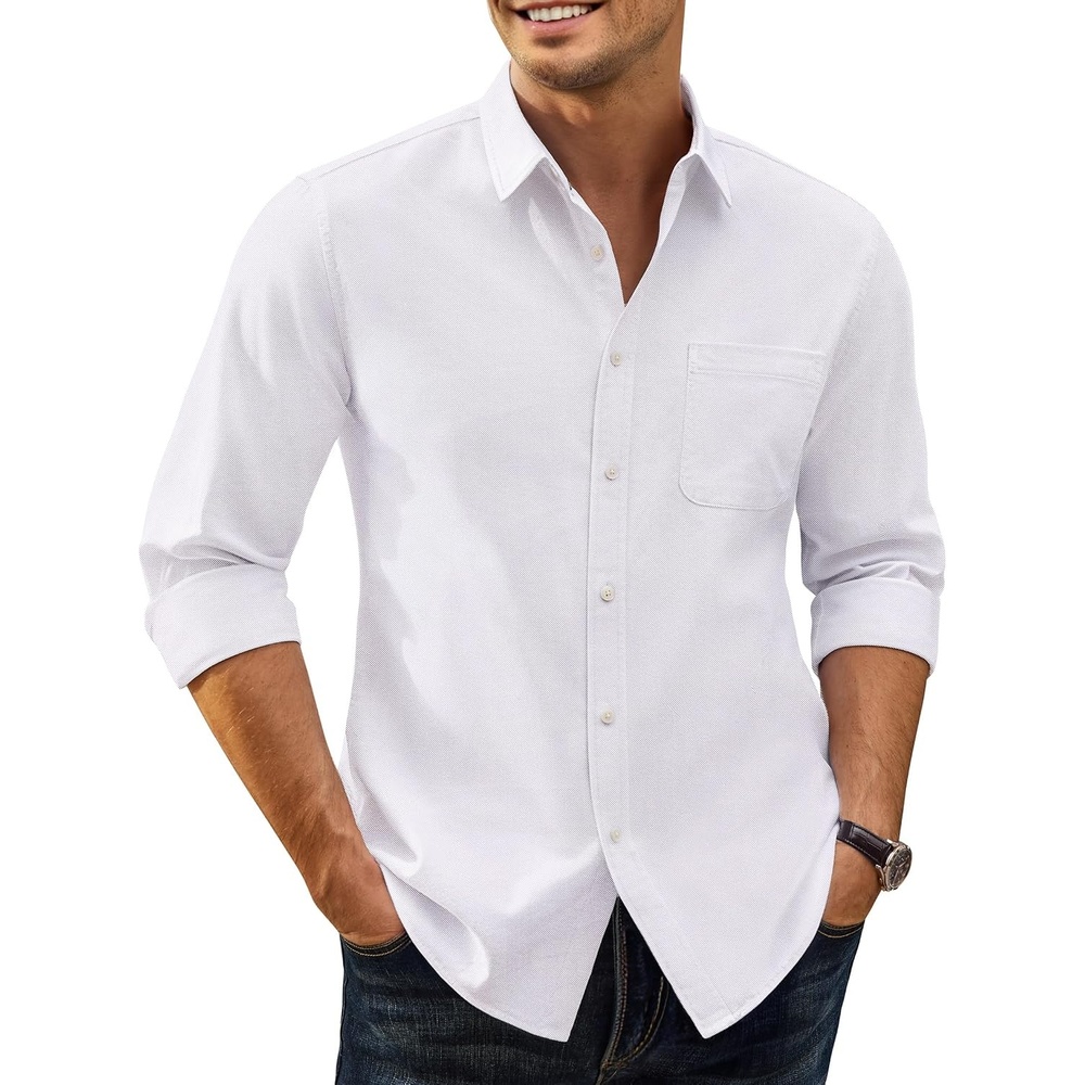 image:imageAlimens amp Gentle Mens Oxford Shirt Stretch Long Sleeve Button Down ShirtsWhite