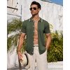 Mens Knit Shirt Short Sleeve Button Down Shirt Textured Casual Summer Tops(Army Green)