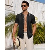 Mens Knit Shirt Short Sleeve Button Down Shirt Textured Casual Summer Tops(Black)