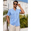 Mens Knit Shirt Short Sleeve Button Down Shirt Textured Casual Summer Tops(Blue)
